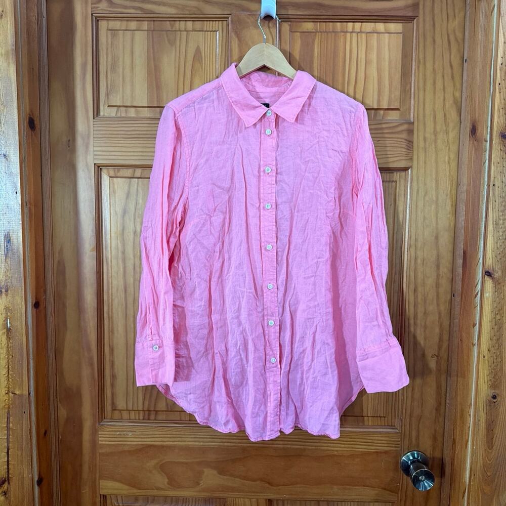 Women's Talbots Pink Linen Button Down Shirt Size L